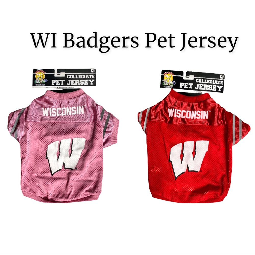 NWT Wisconsin Badgers Collegiate Pet Jersey, Pink or Red